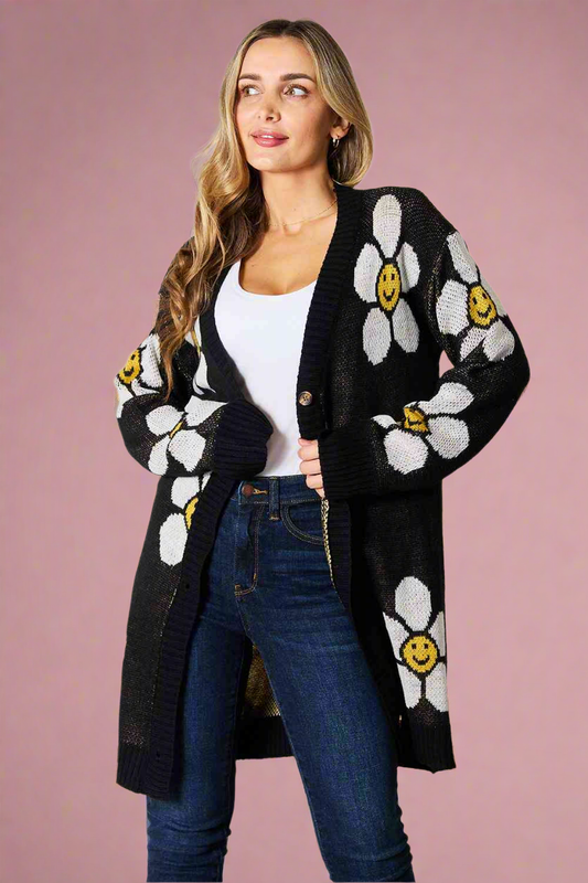 Double Take Floral Button Down Longline Cardigan