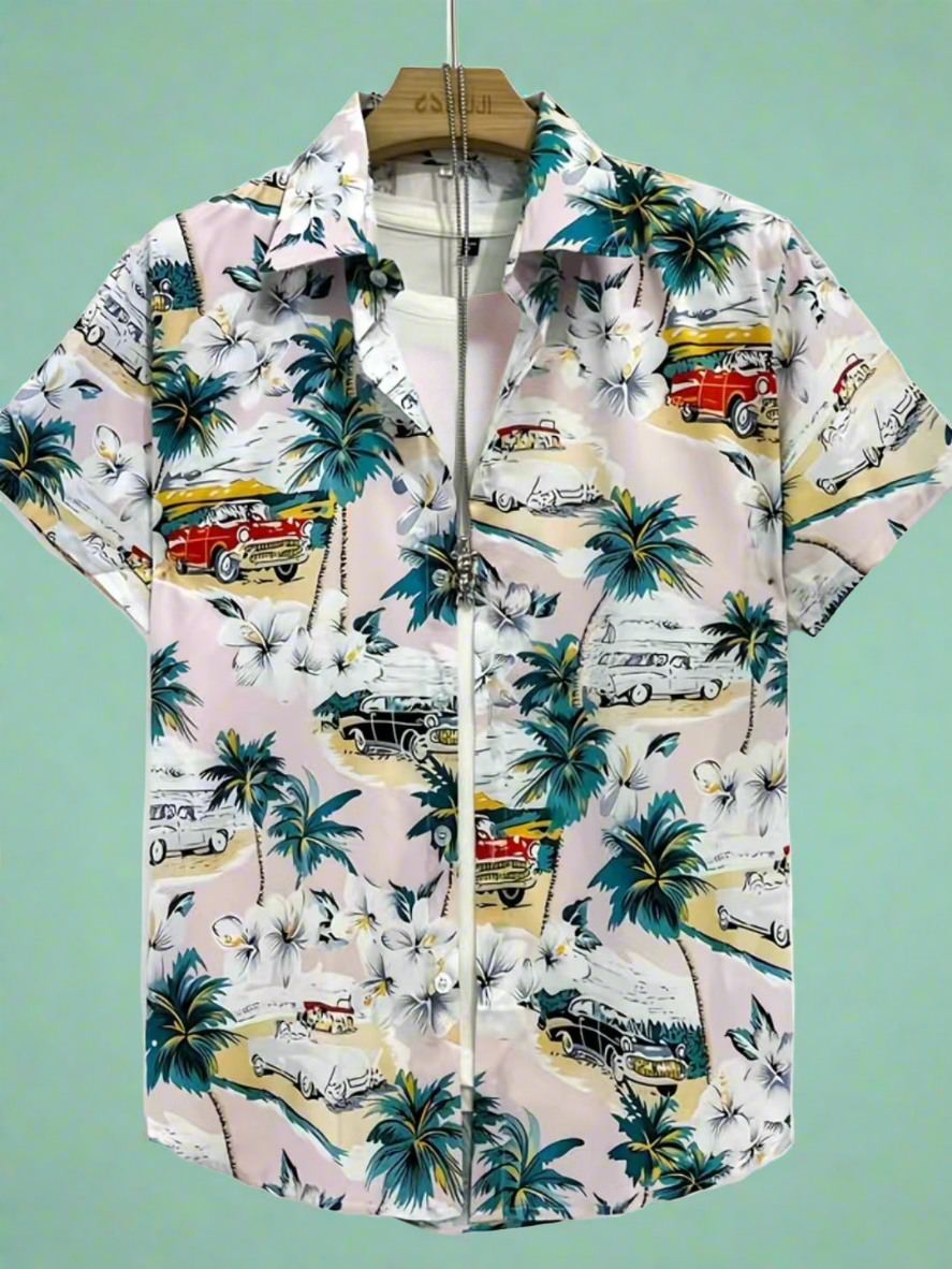 Vintage Classic Car Hawaiian Button Up Shirt