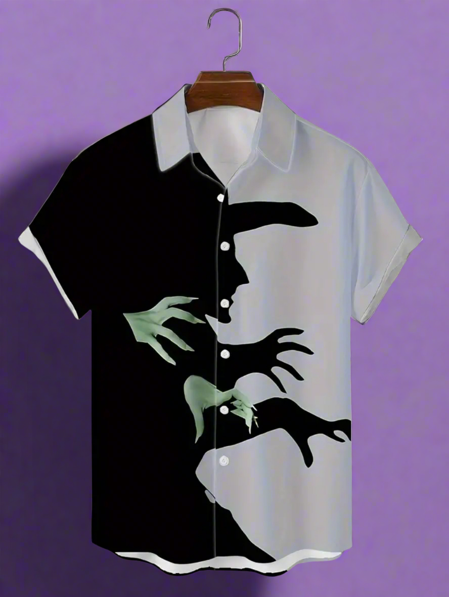 The Wicked Witch or Elphaba of the Wizard of Oz button up spooky Halloween button up shirt