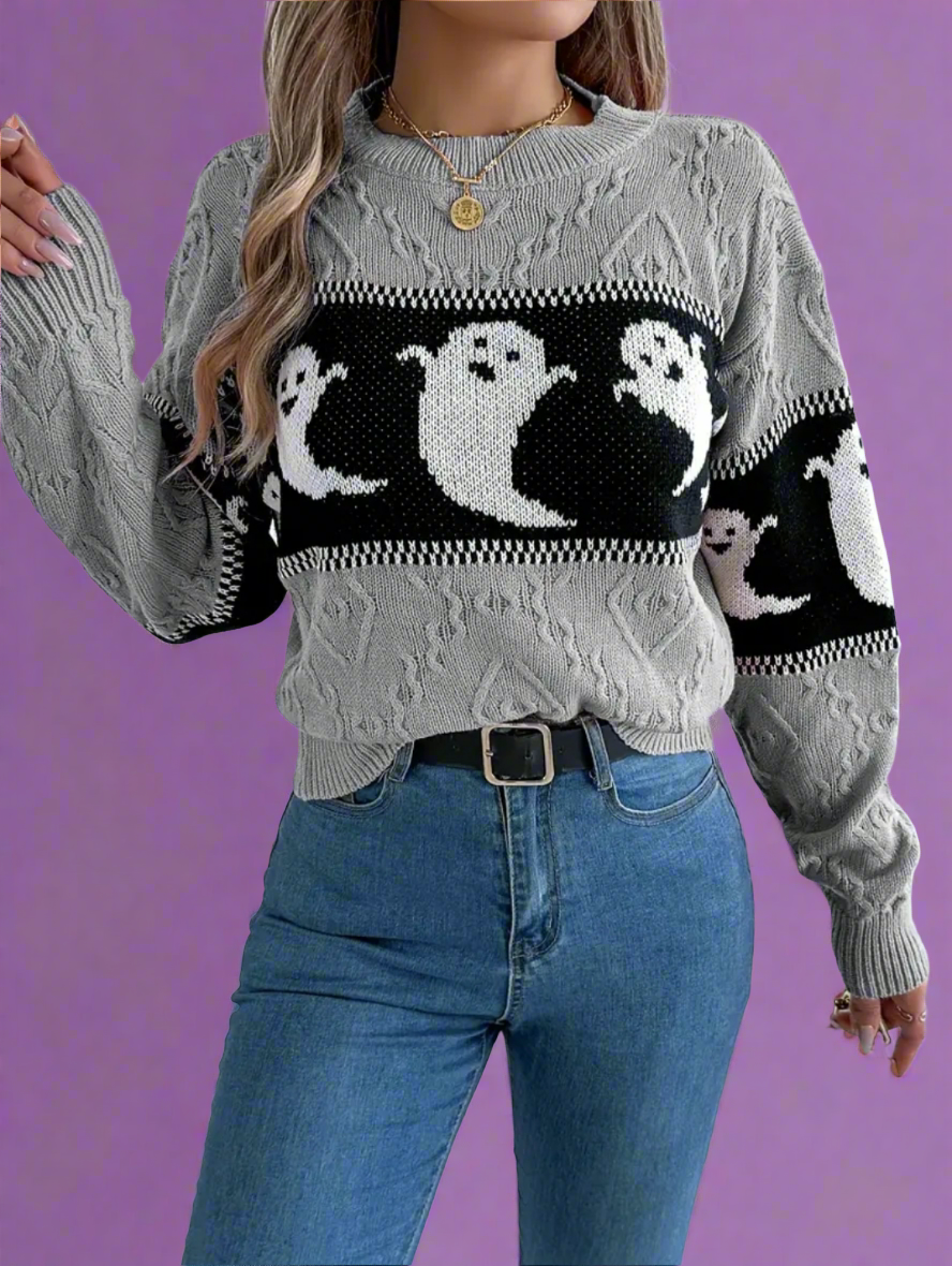 Ghost Pattern Spooky Halloween Sweater