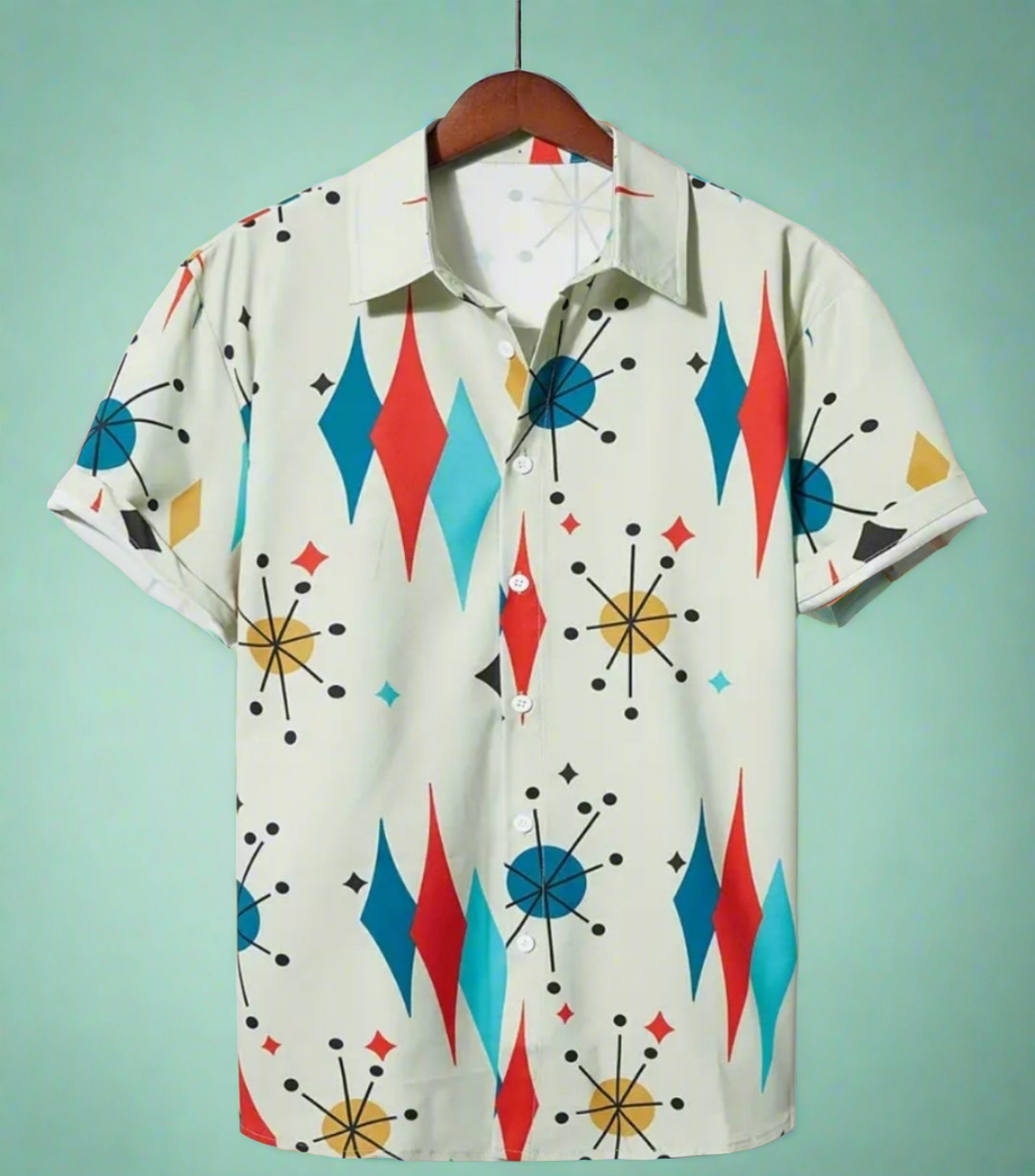 Midcentury Modern Atomic Diamond Retro Rockabilly button up shirt