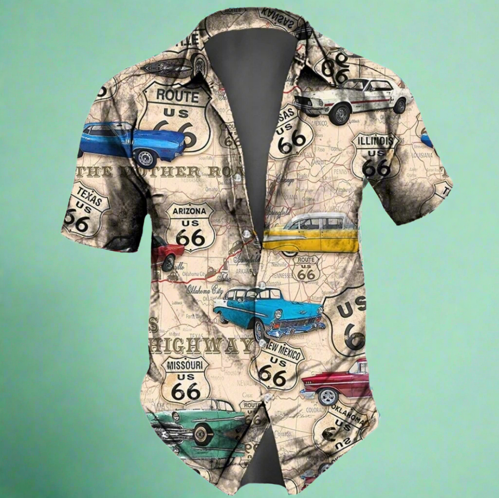 Route 66 Classic Car Button Up Shirt