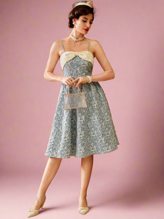 Blue Jacquard Bow Dress