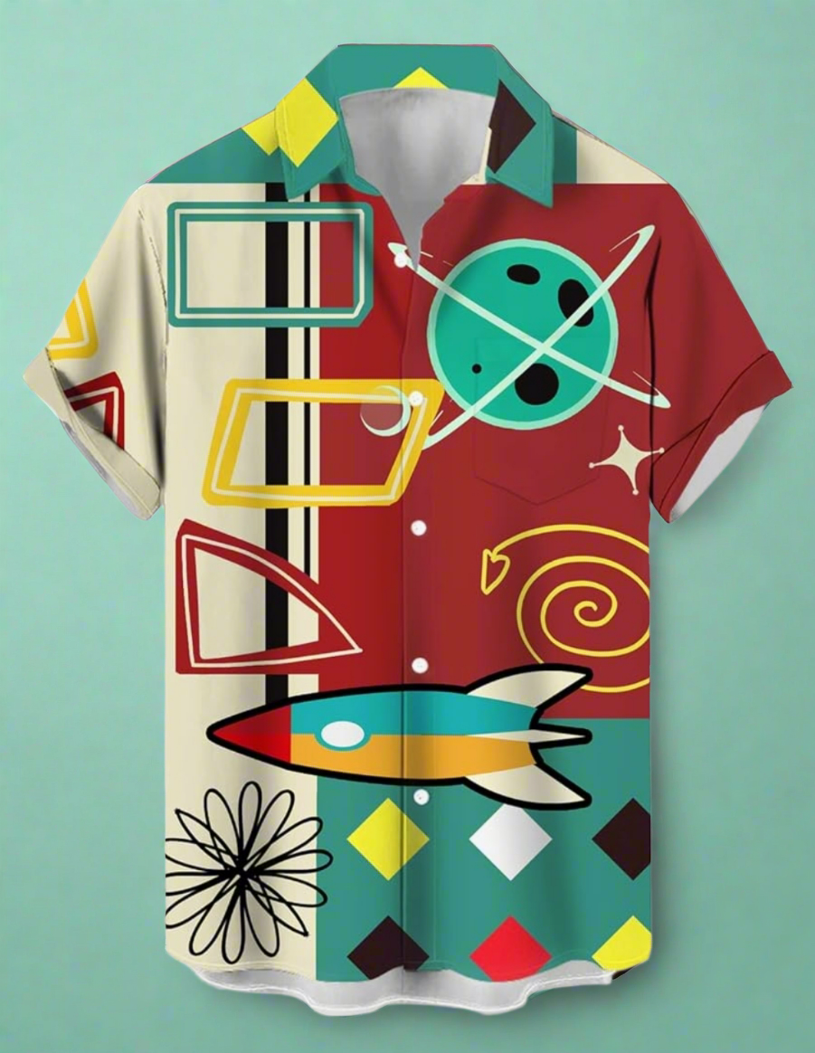 Retro Rocket Button Up Shirt