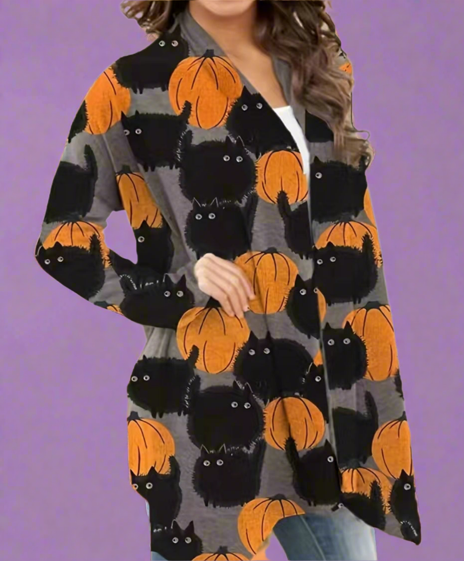 Halloween Pumpkin Cat Cardigan