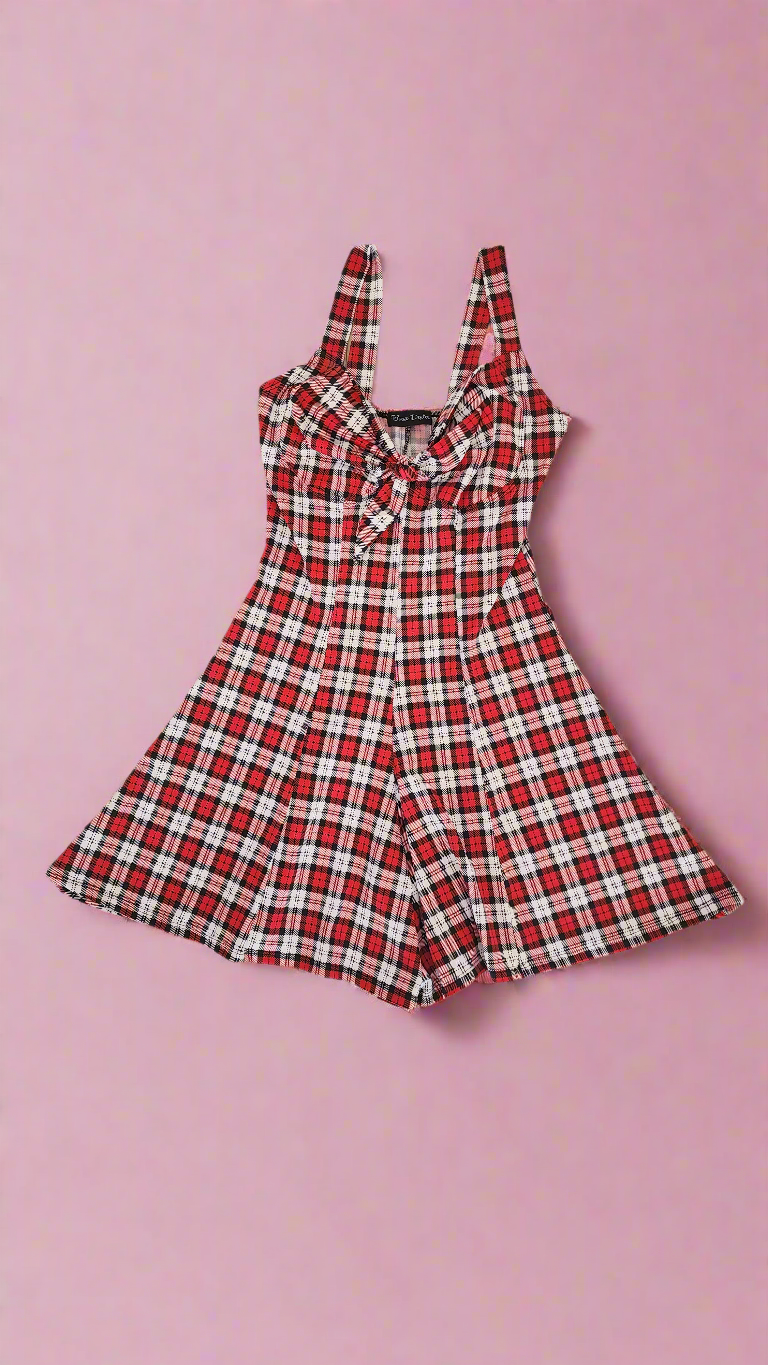 Retro Plaid Red White and Black Pinup Romper