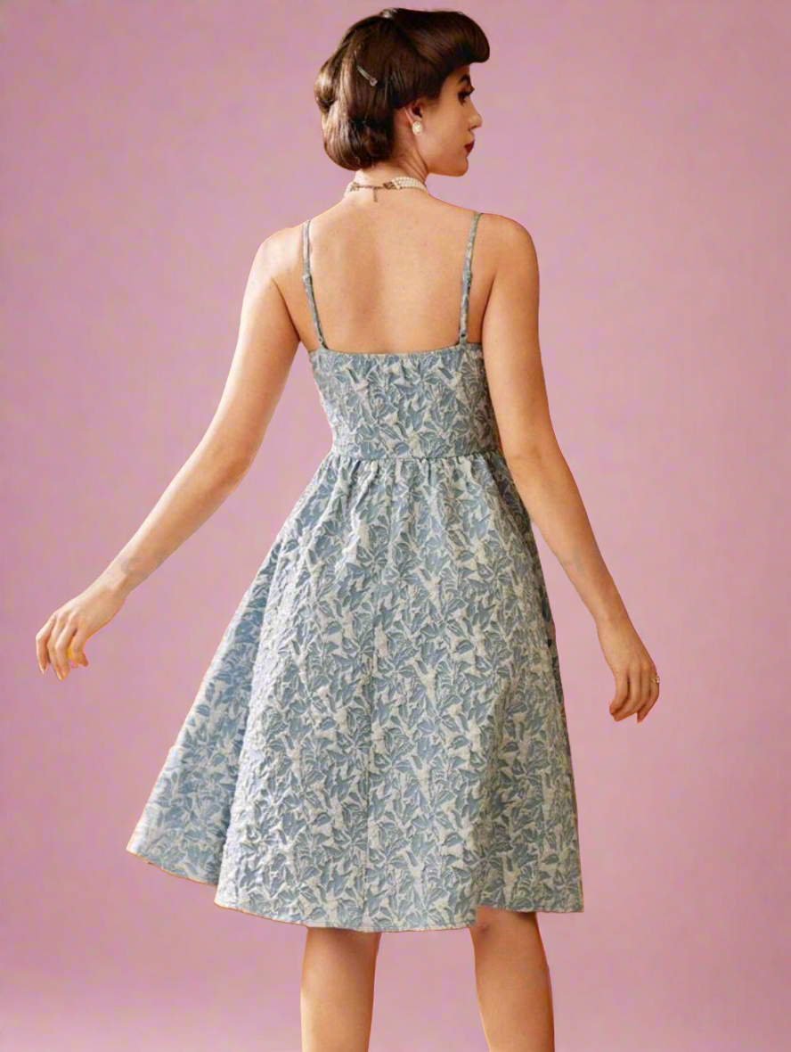 Blue Jacquard Bow Dress