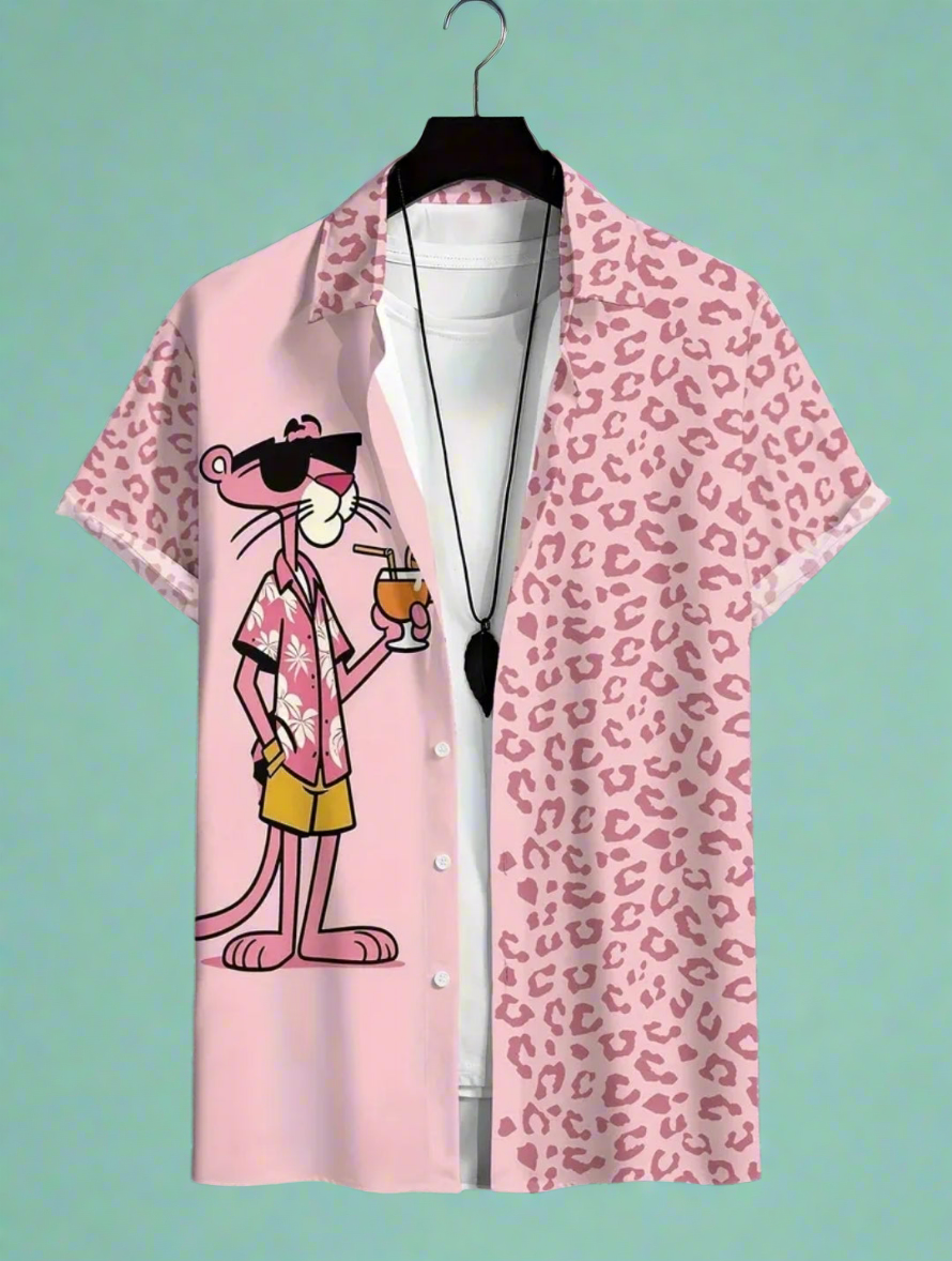 Pink Panther Leopard Print Button Up Shirt
