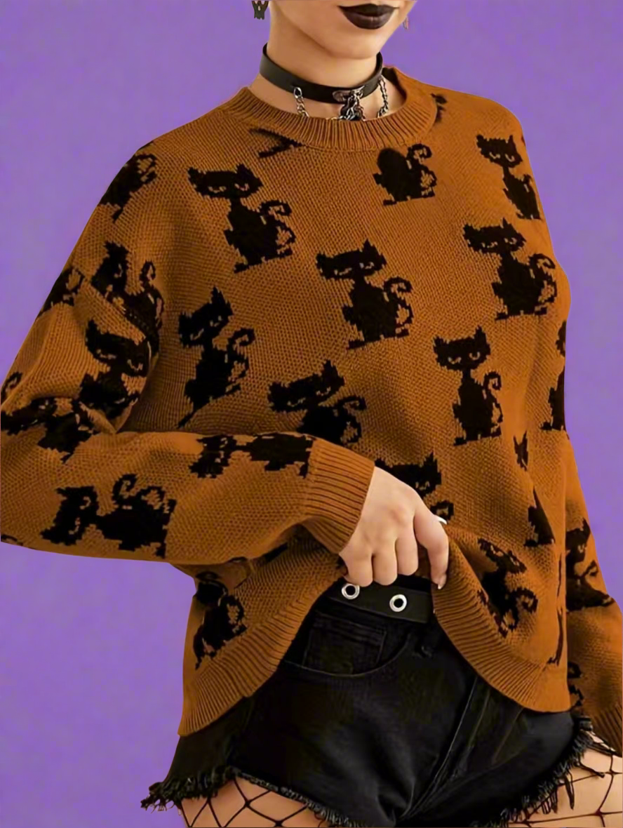 Black Cat Crew Neck Sweater