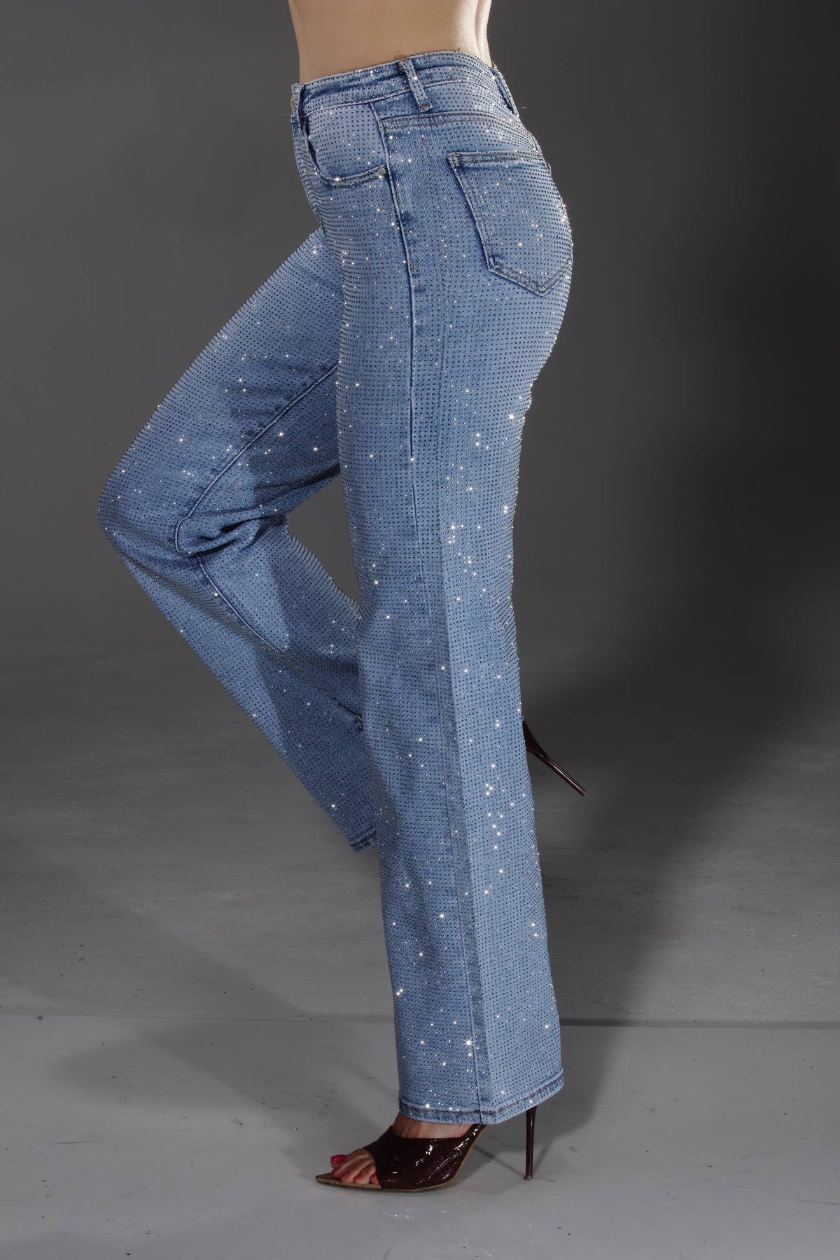 Nina Rossi Jeans - NR3611 light blue full stone embellished 5 pockets jeans : S
