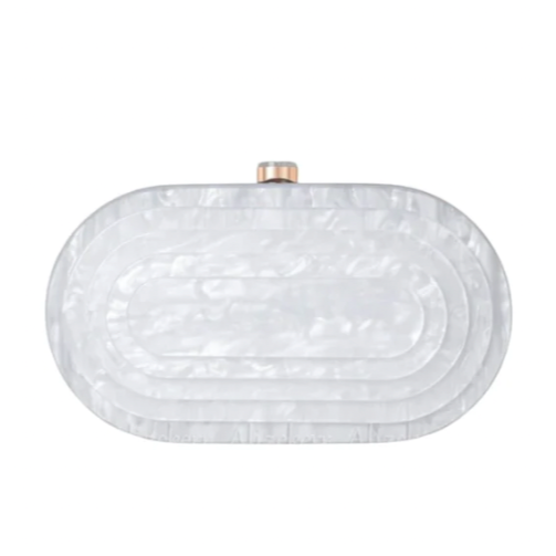 Pearl Art Deco Oval Acrylic Clutch Handbag by Lipstick & Chrome