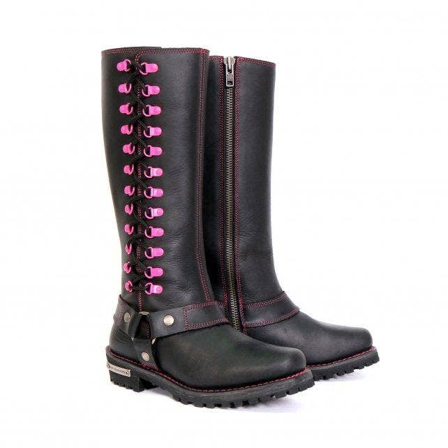 Hot Leathers - Hot Leathers BTL1006 Ladies 14-inch Black Knee-High Leather Boots with Side Zipper Entry: BLK/PNK / 7