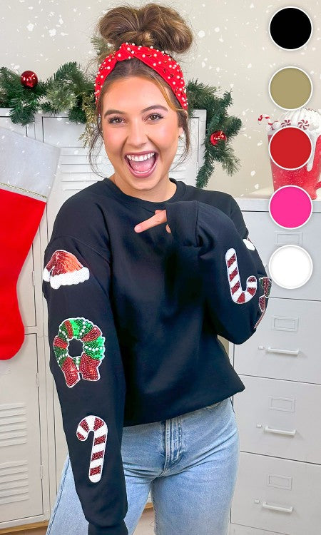 Christmas Sparkle Sleeve Sweatshirt in black