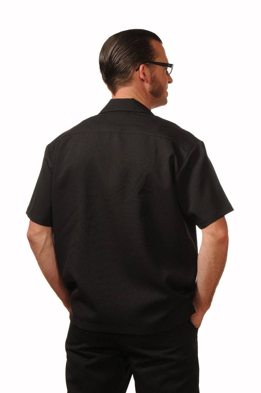 Leopard Panel Bowling Shirt in Black by Steady Clothing
