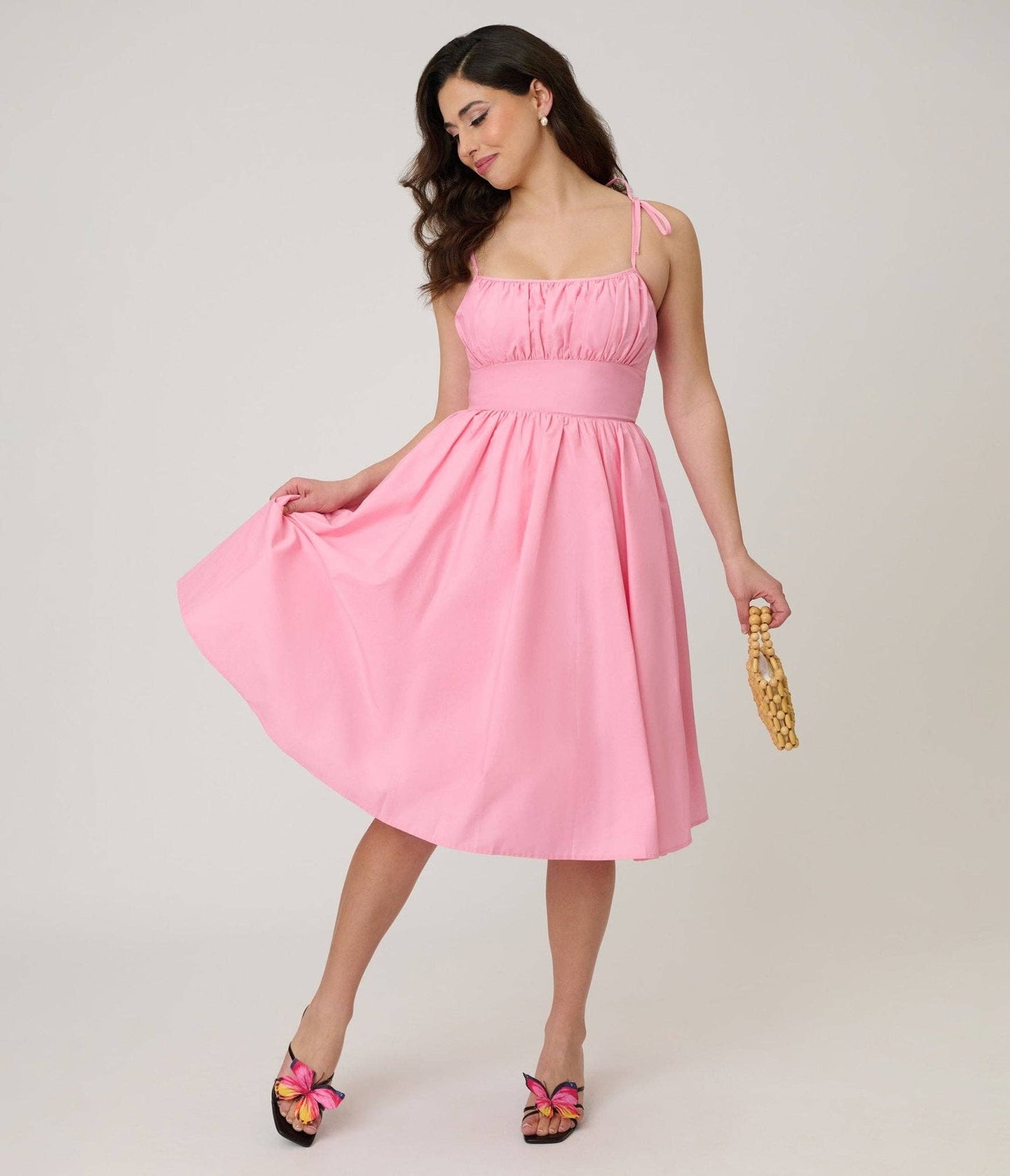 Unique Vintage - Unique Vintage Light Pink Sleeveless Cotton Swing Dress: M/8-10