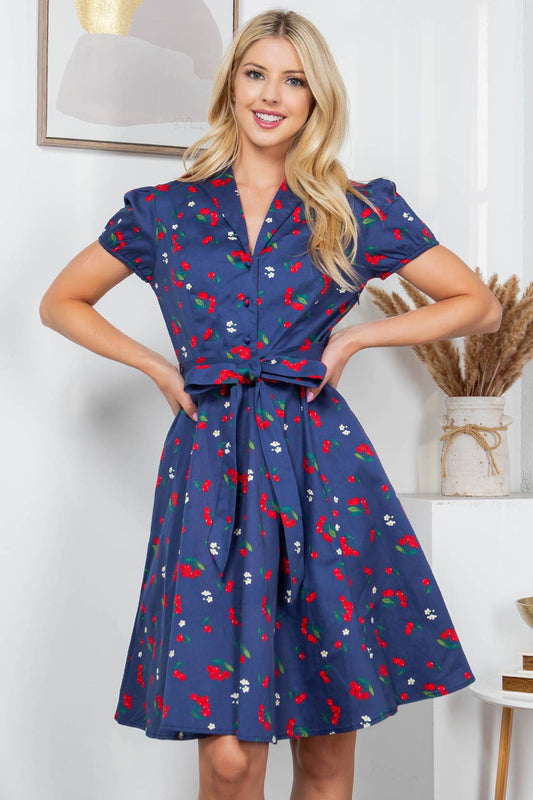 LA Soul - Cherry Cherry Retro Cotton Dress: Small
