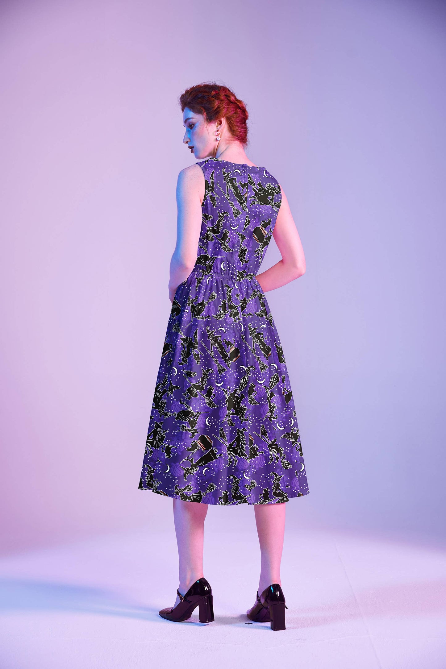 Retrolicious - Glow in the Dark Witches Midi Dress: S