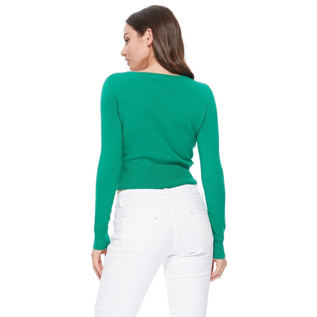 Mak - Long Sleeve Crewneck Cropped Cardigan Sweater MK5502: LILAC / XL