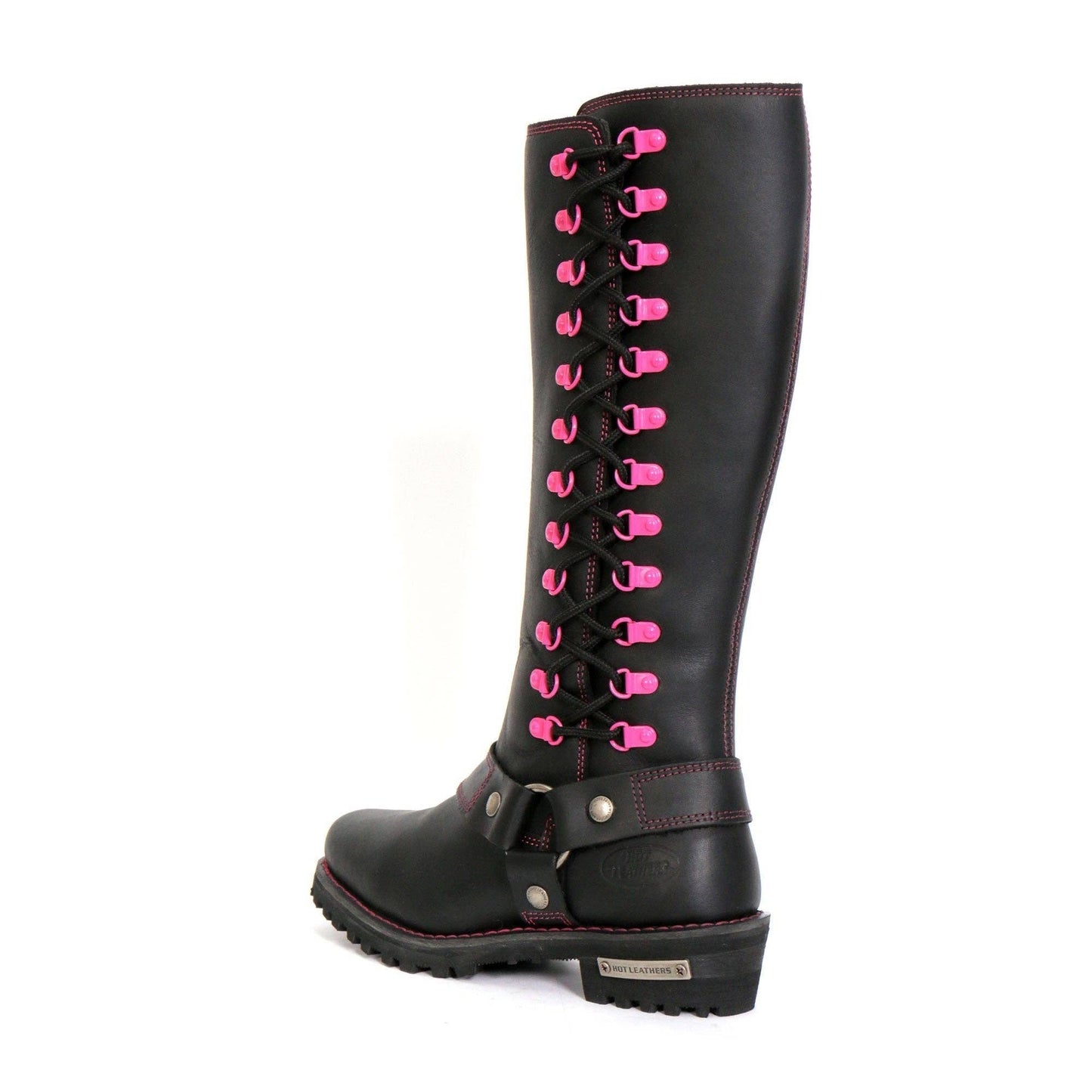 Hot Leathers - Hot Leathers BTL1006 Ladies 14-inch Black Knee-High Leather Boots with Side Zipper Entry: BLK/PNK / 7