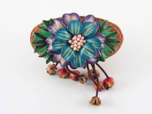 Sunflower Handmade leather inc - Handmade Leather Barrette for Women - G476: Wood stick