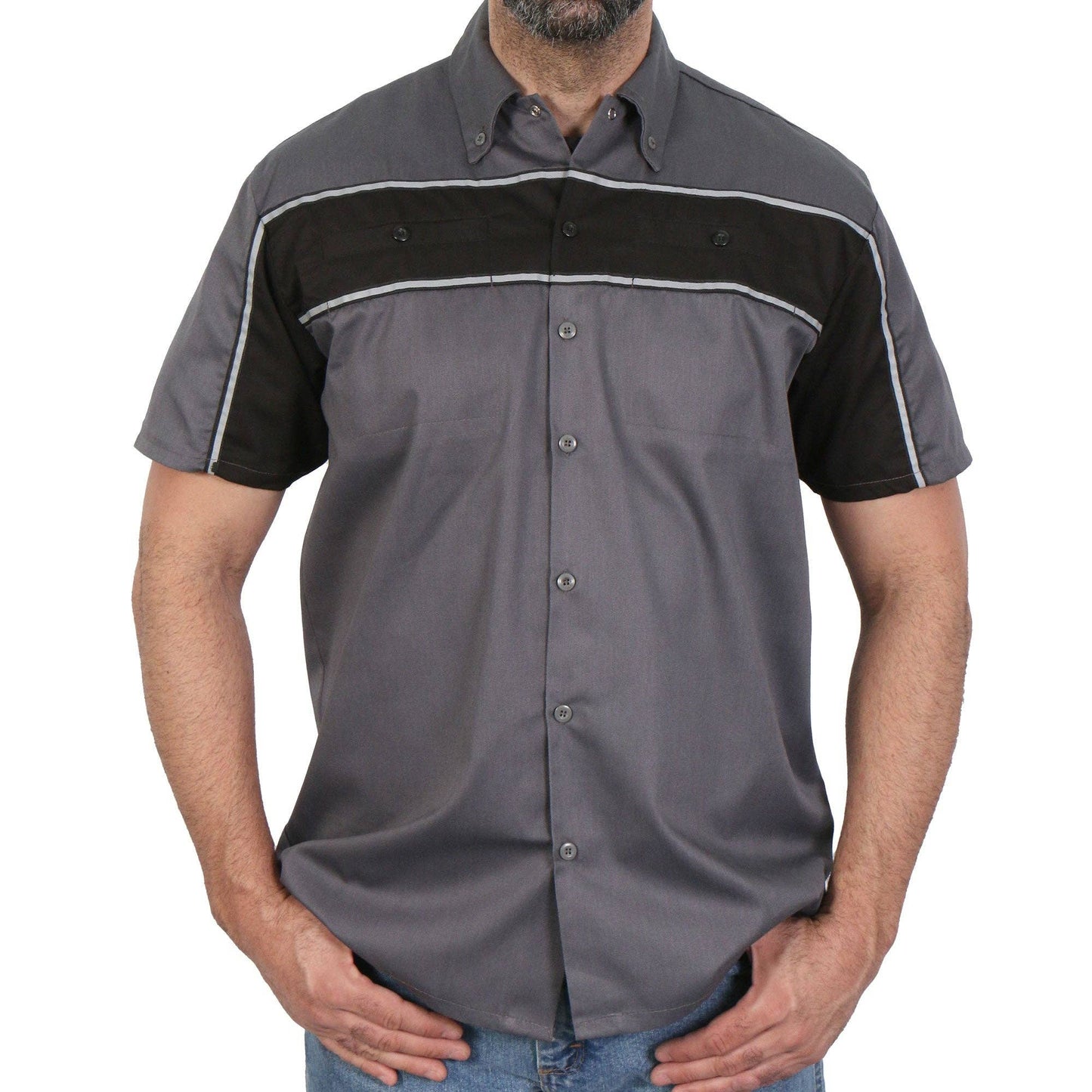 Hot Leathers - Hot Leathers 2-Tone Stripe Shirt GMM1005: GRY/BLK / XL