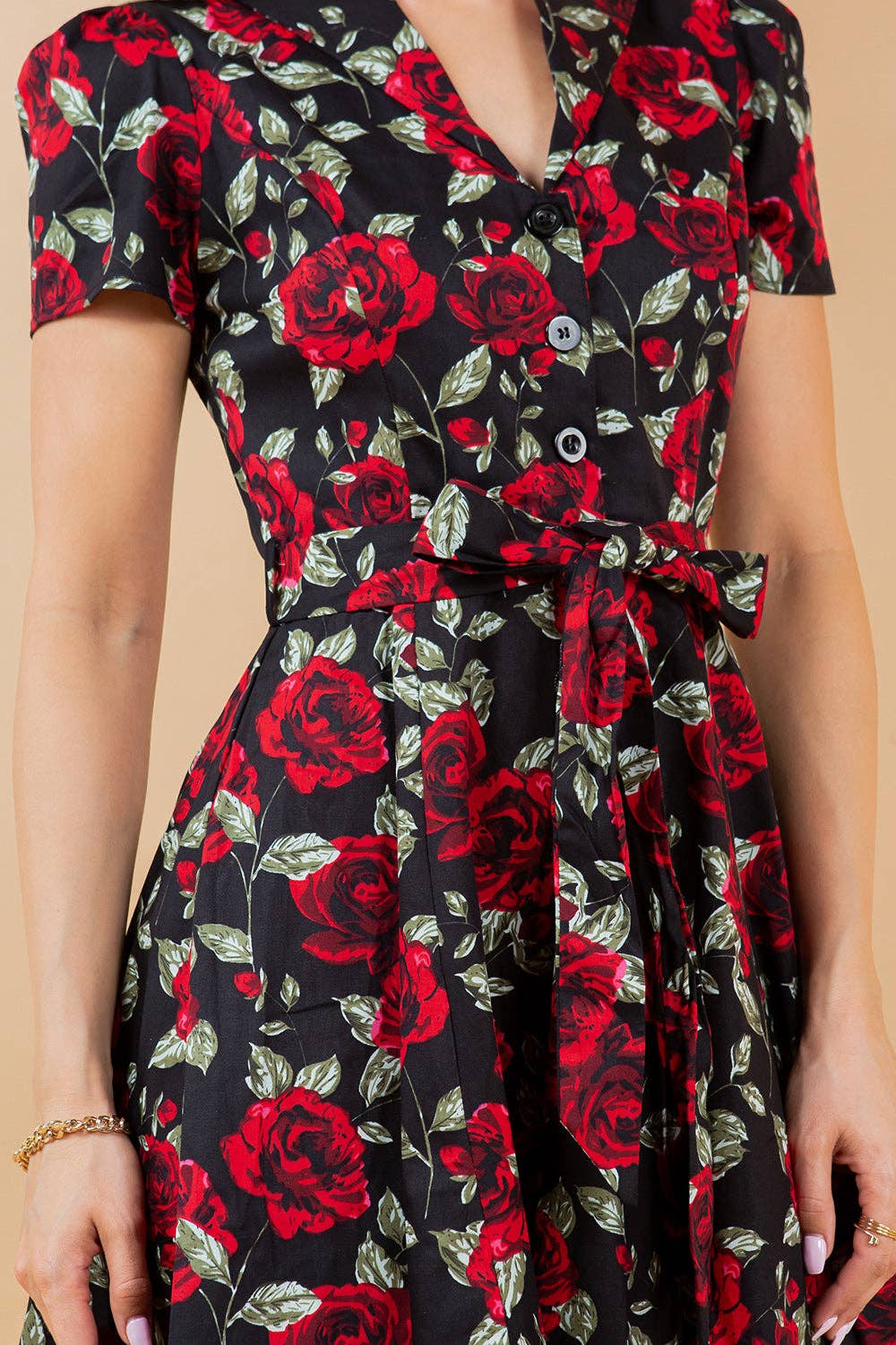 Retro Rose Print Fit & Flare Dress by LA Soul