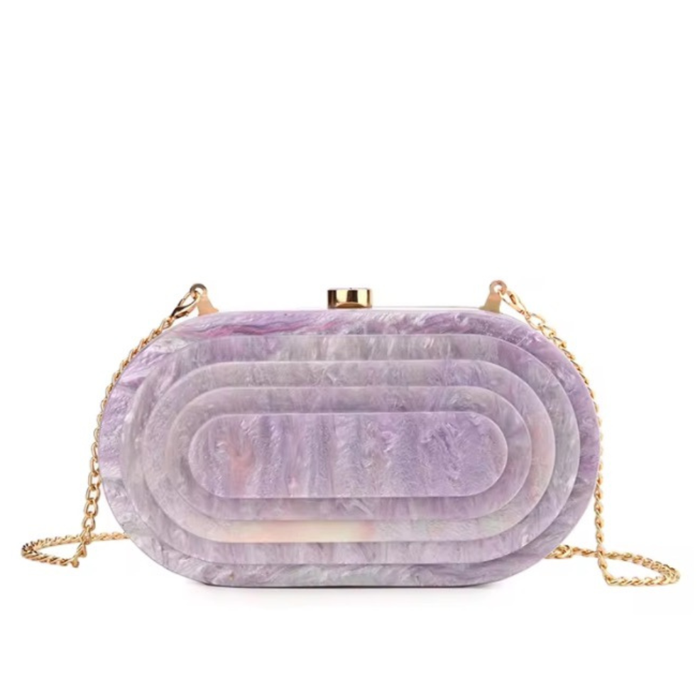 Soft Lilac Art Deco Oval Acrylic Clutch Handbag by Lipstick & Chrome