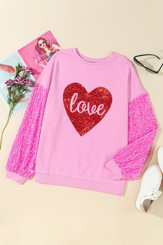 Women Love Print Sequined Sleeve Sweatshirt