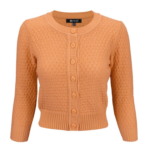 3/4 Sleeve Cute Pattern Cropped Cardigan Sweater