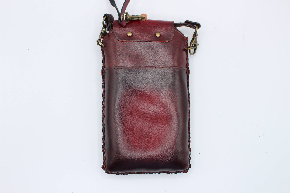 Sunflower Handmade leather inc - Owl Handmade Leather Cell Phone Case: Red