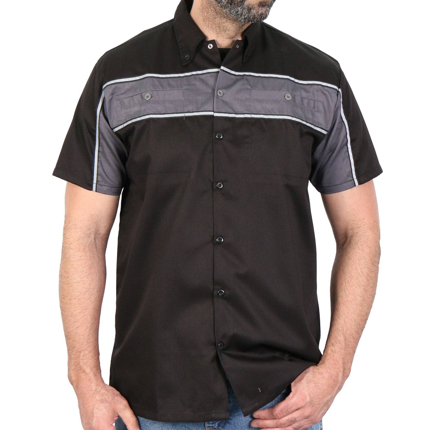 Hot Leathers - Hot Leathers 2 Tone Stripe Black andGray Mechanics Shirt GMM1006: BLK/GRY / 2XL