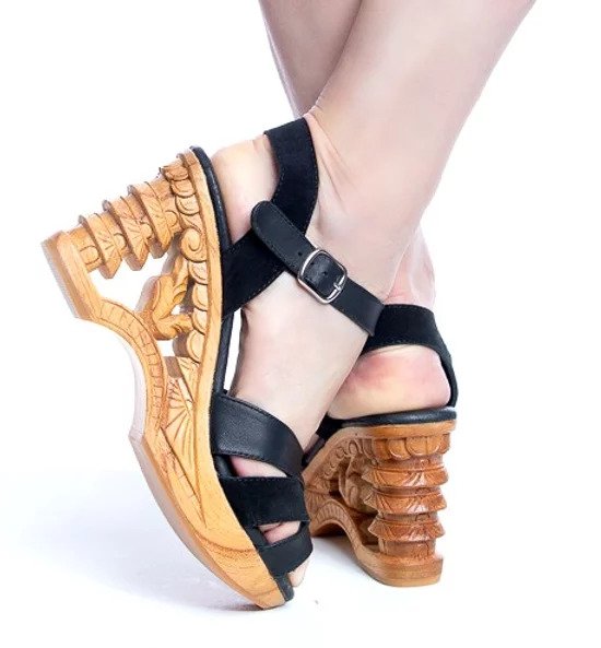 the Pagoda Shoes - in Black Suede and Leather