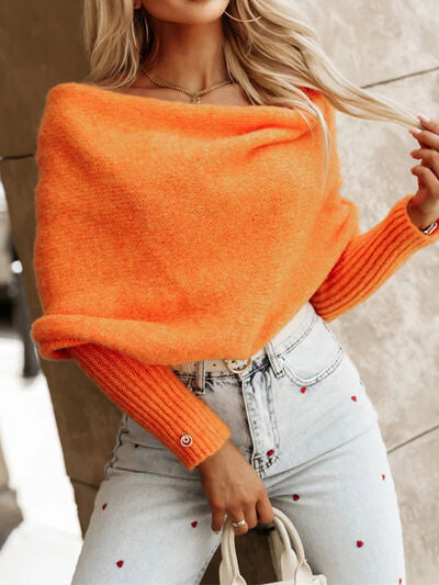 Long Sleeve Cropped Knit Top One Size Fits All in Orange