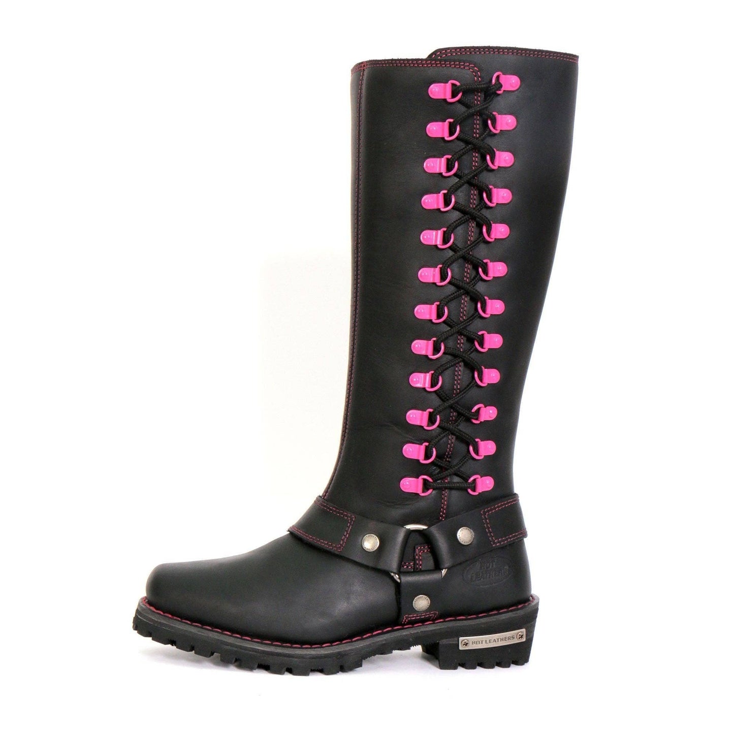 Hot Leathers - Hot Leathers BTL1006 Ladies 14-inch Black Knee-High Leather Boots with Side Zipper Entry: BLK/PNK / 7