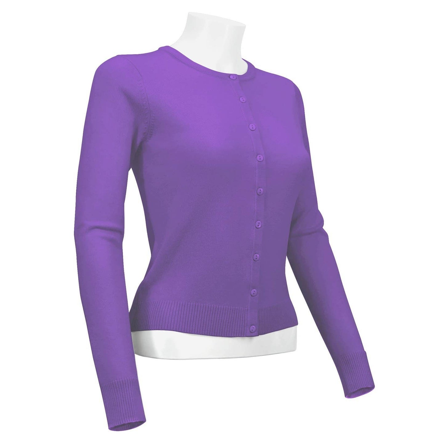 Mak - Women's Long Sleeve Crewneck Knit Cardigan Sweater MK0179: WHITE / M