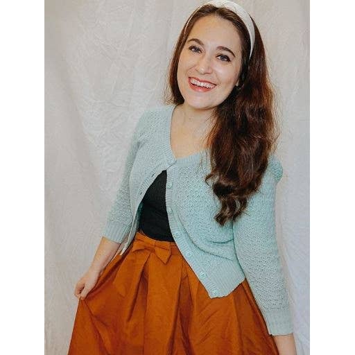 Mak - 3/4 Sleeve Crewneck Knit Cropped Cardigan Sweater MK3514: OATMEAL / XL