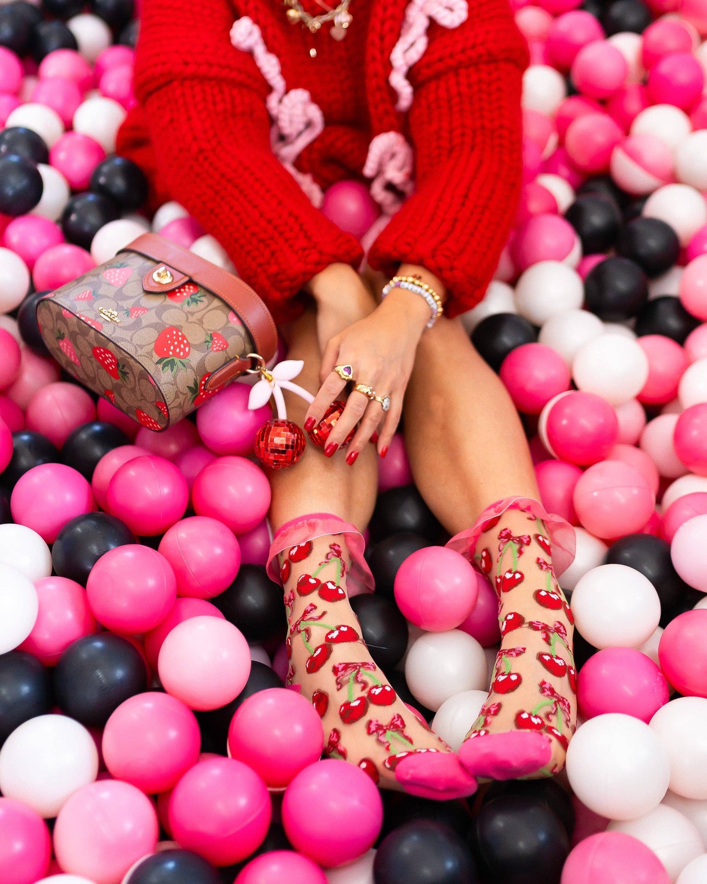 Cherry Bow Ruffle Sheer Crew Sock