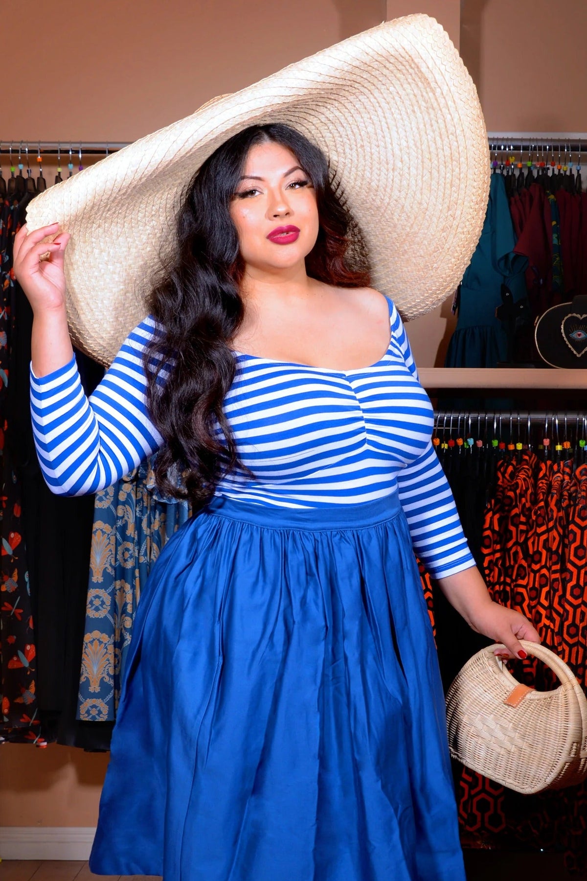 Kayla Top in Blue and White Stripe Knit
