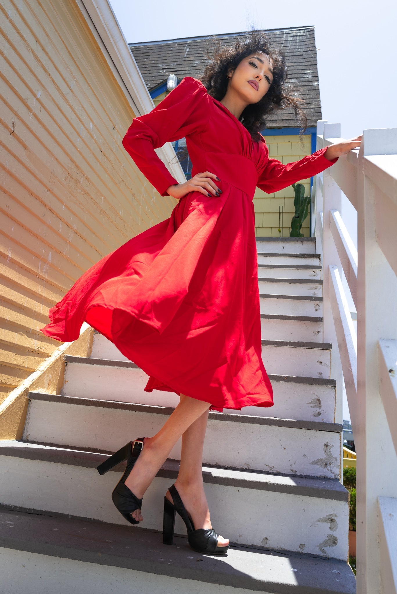 Luna 40s Swing Dress in Red Crepe | Laura Byrnes Design