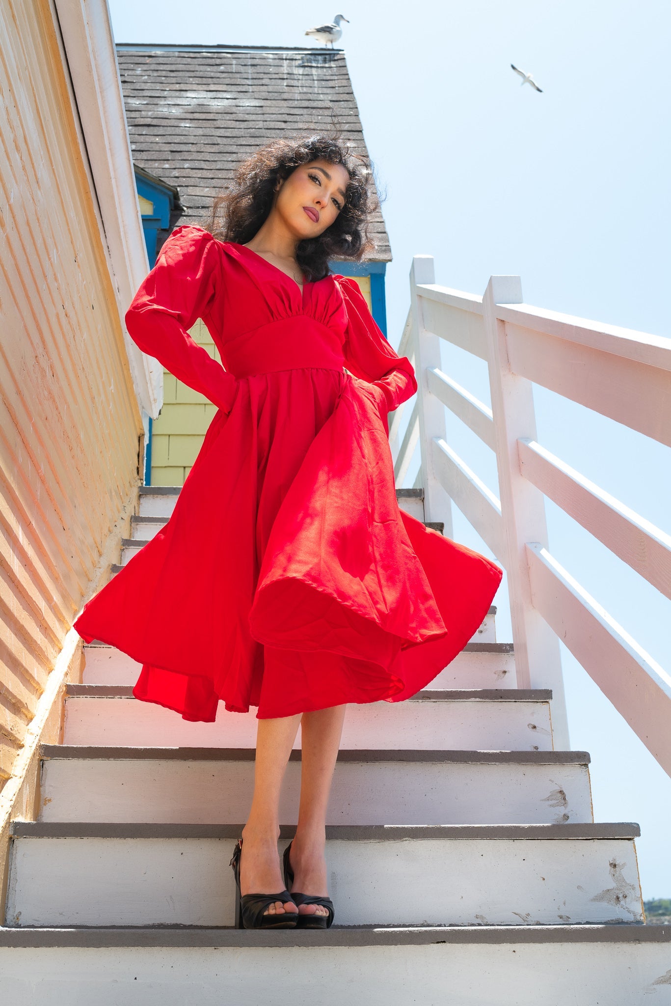 Luna 40s Swing Dress in Red Crepe | Laura Byrnes Design