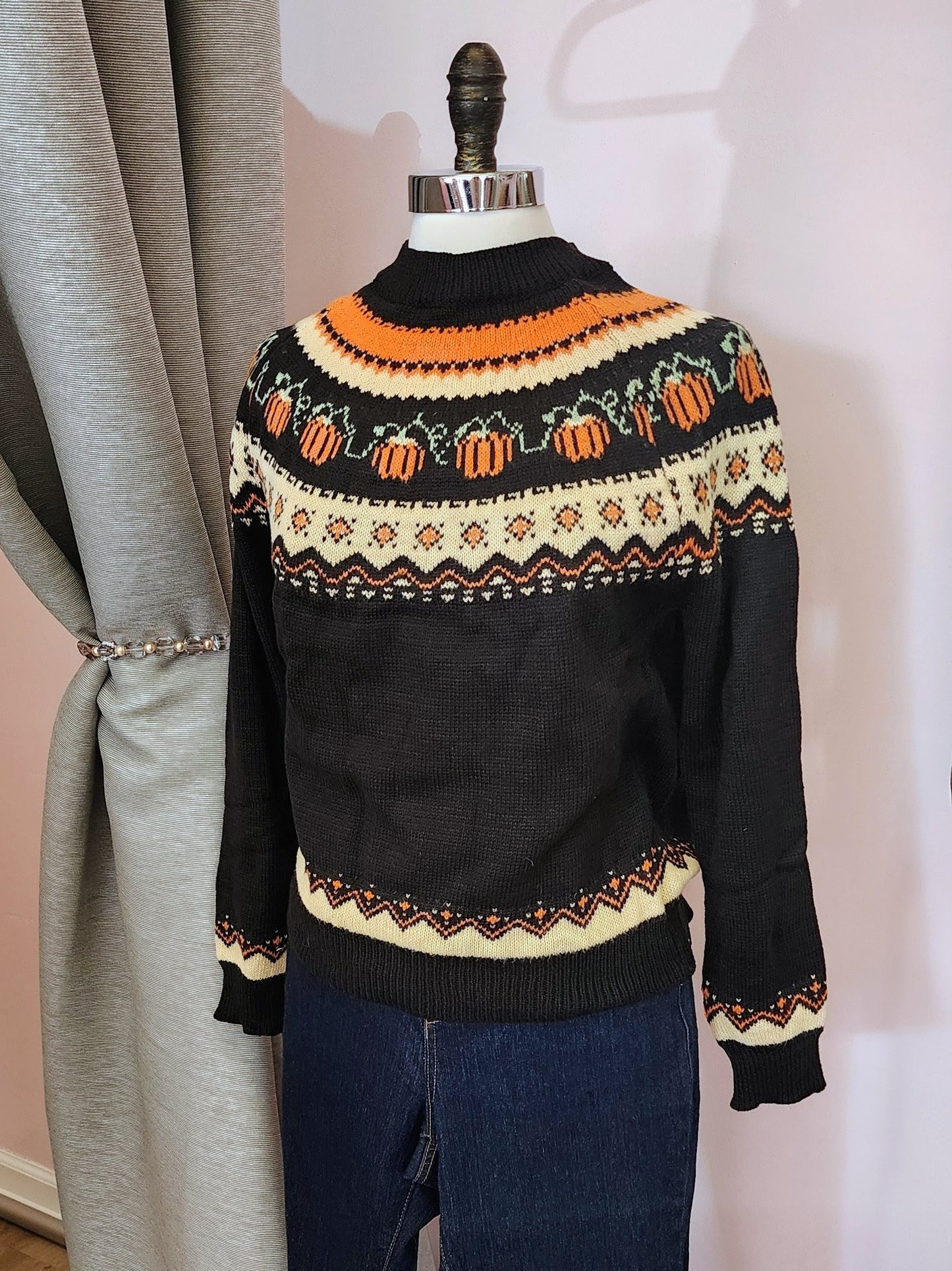 Pumpkin Pattern Knit Pullover Sweater