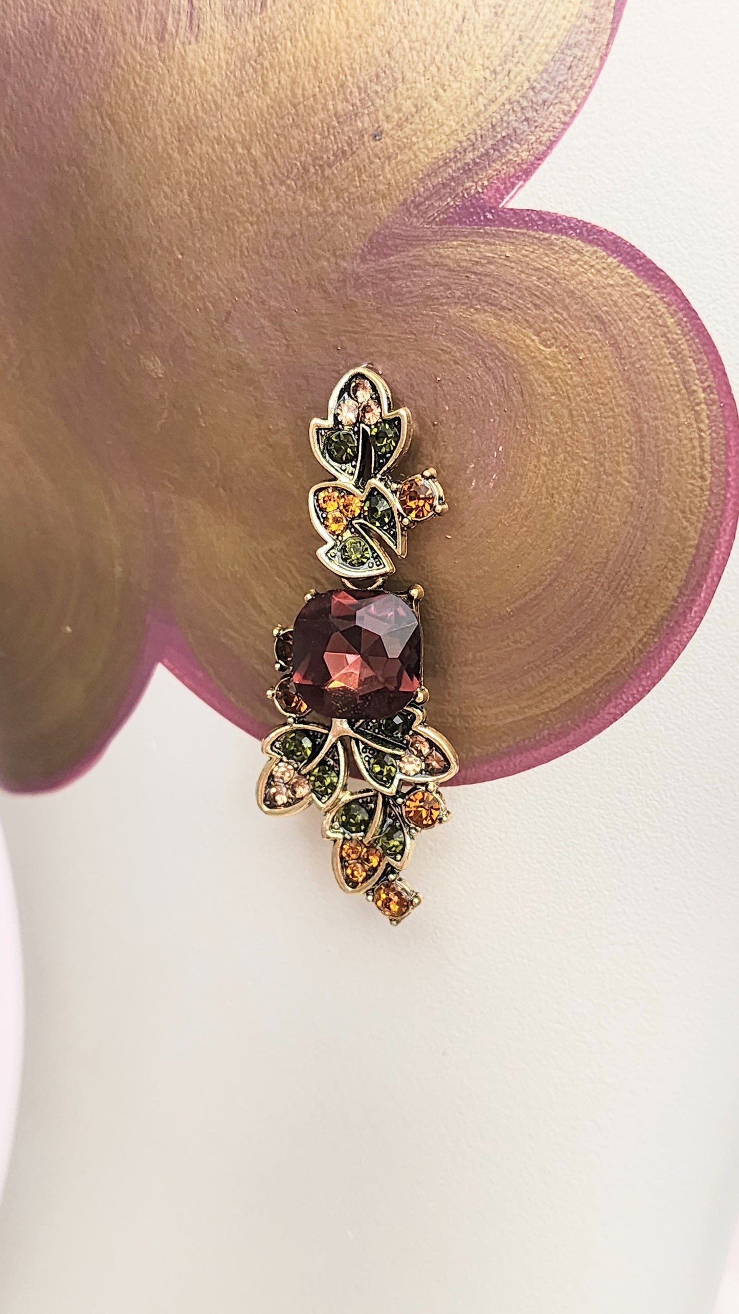 Vintage Leaf Crystal Necklace and Earrings Set