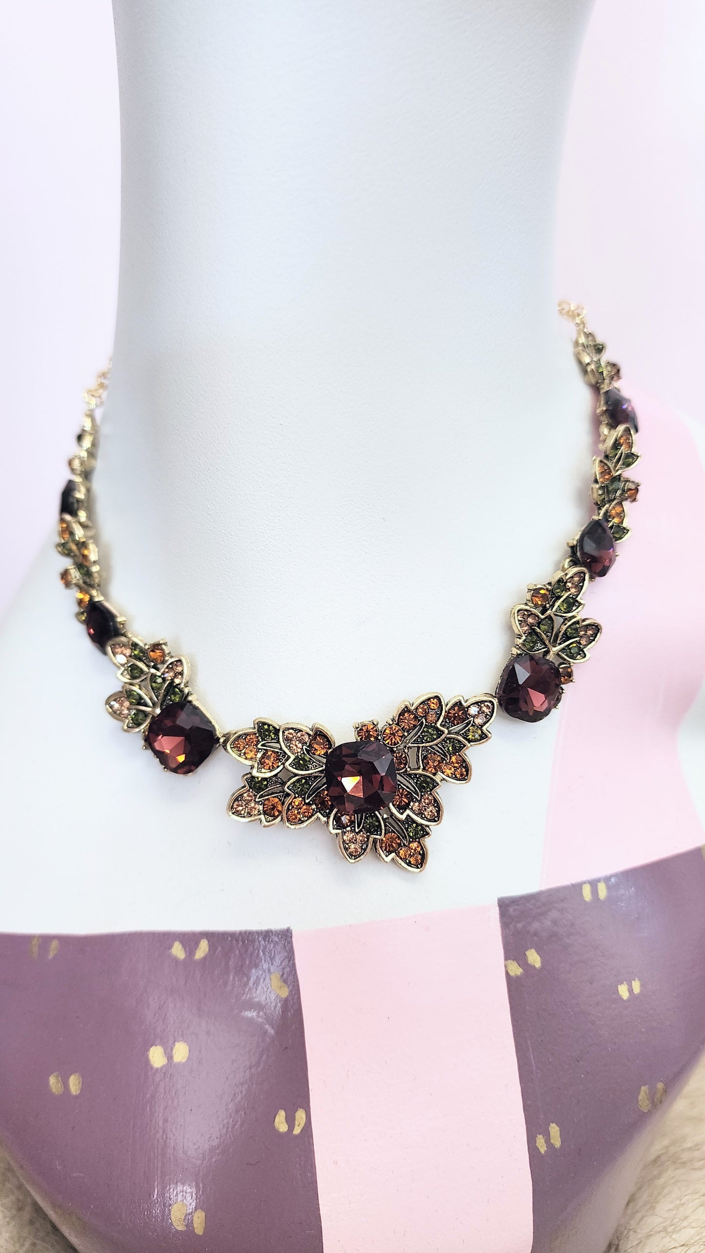 Vintage Leaf Crystal Necklace and Earrings Set