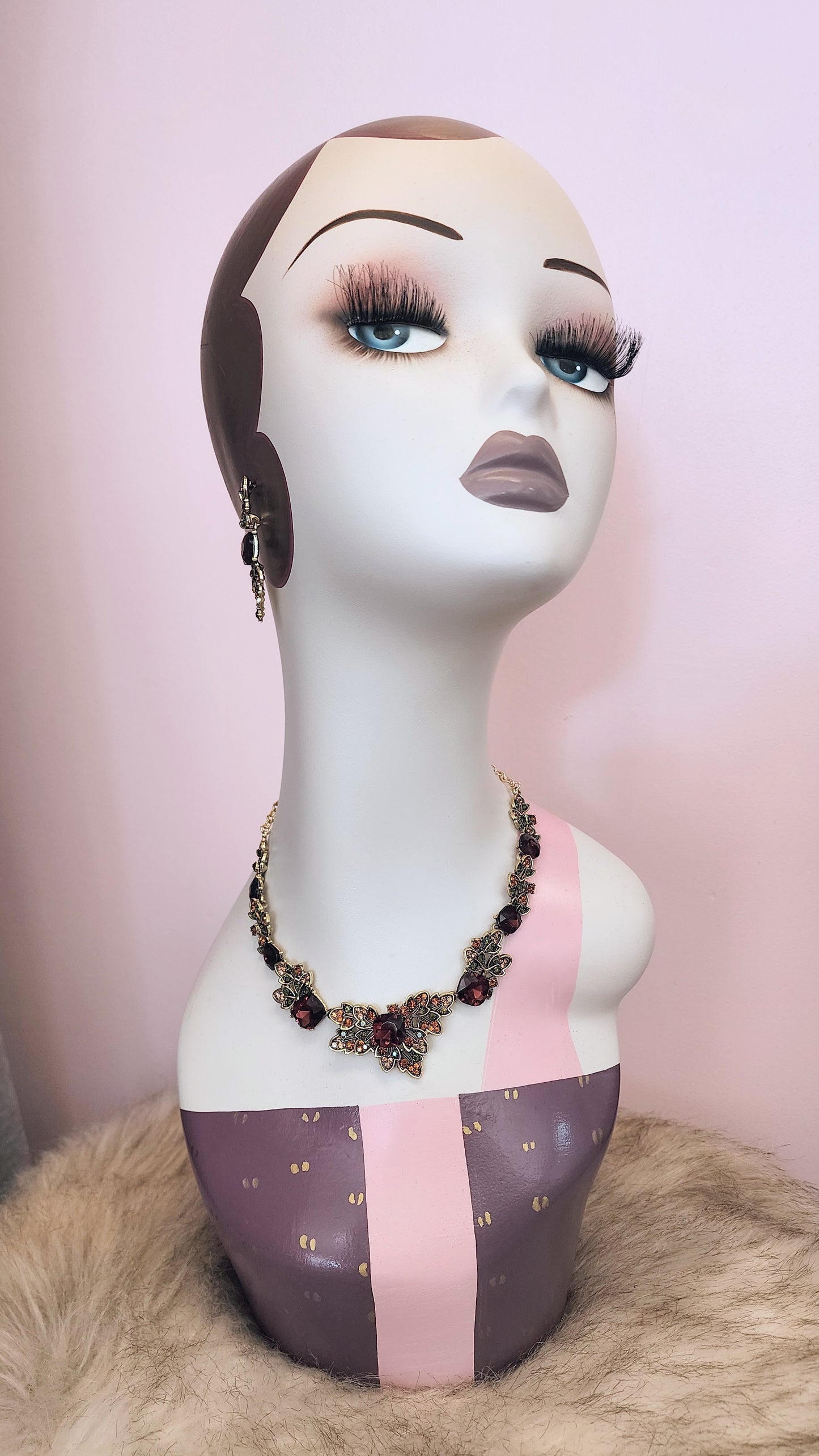 Vintage Leaf Crystal Necklace and Earrings Set