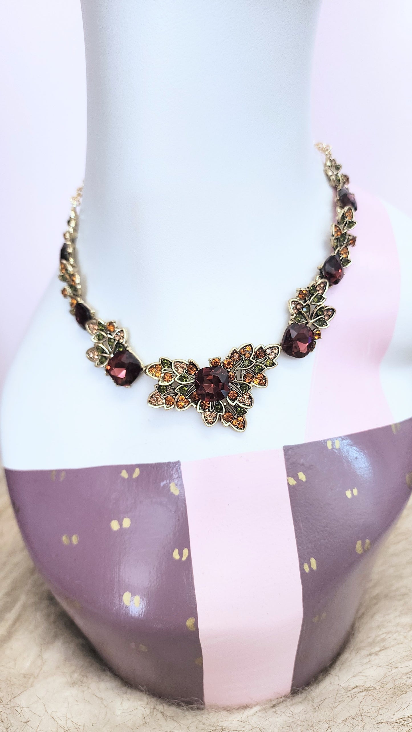 Vintage Leaf Crystal Necklace and Earrings Set