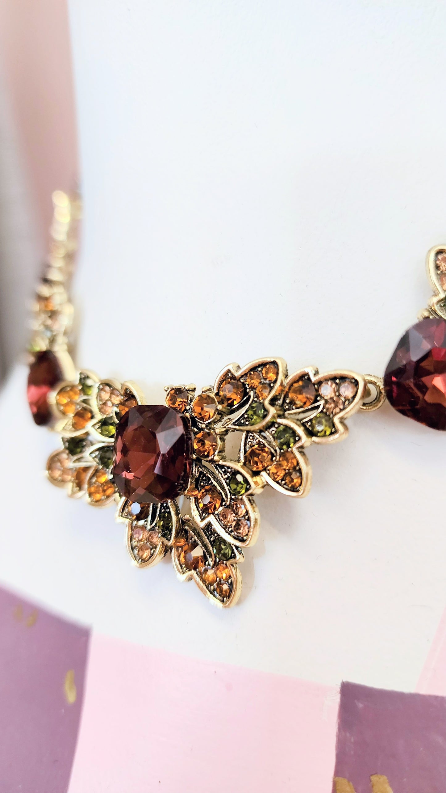 Vintage Leaf Crystal Necklace and Earrings Set