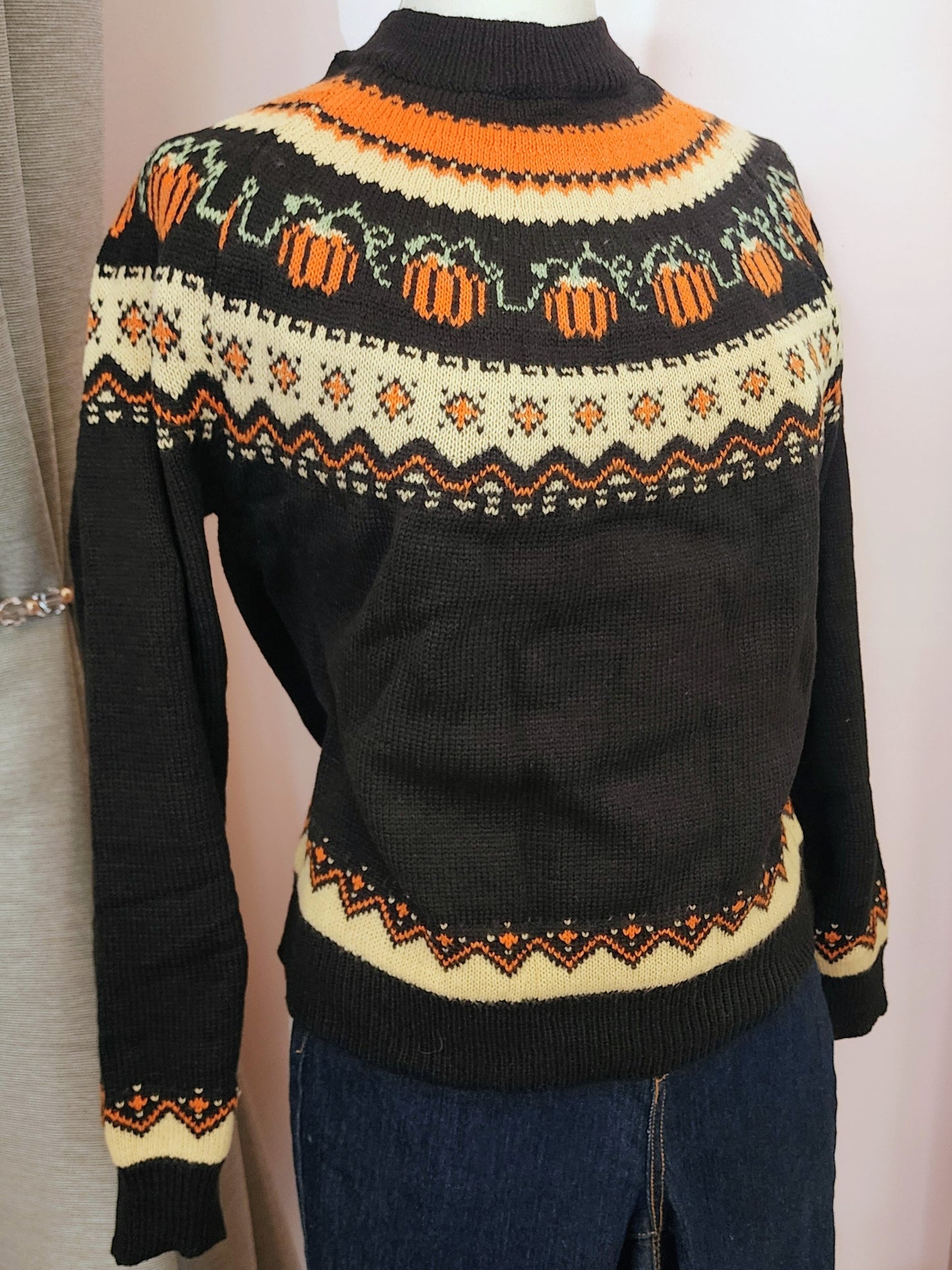 Pumpkin Pattern Knit Pullover Sweater