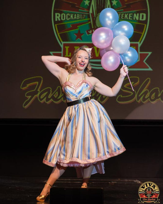 Carnival Carousel Pastel Striped 1950s Vintage Inspired Big Top Circus Retro Pinup Dress Viva Las Vegas Rockabilly Weekend photo by Tim Hunter Photography