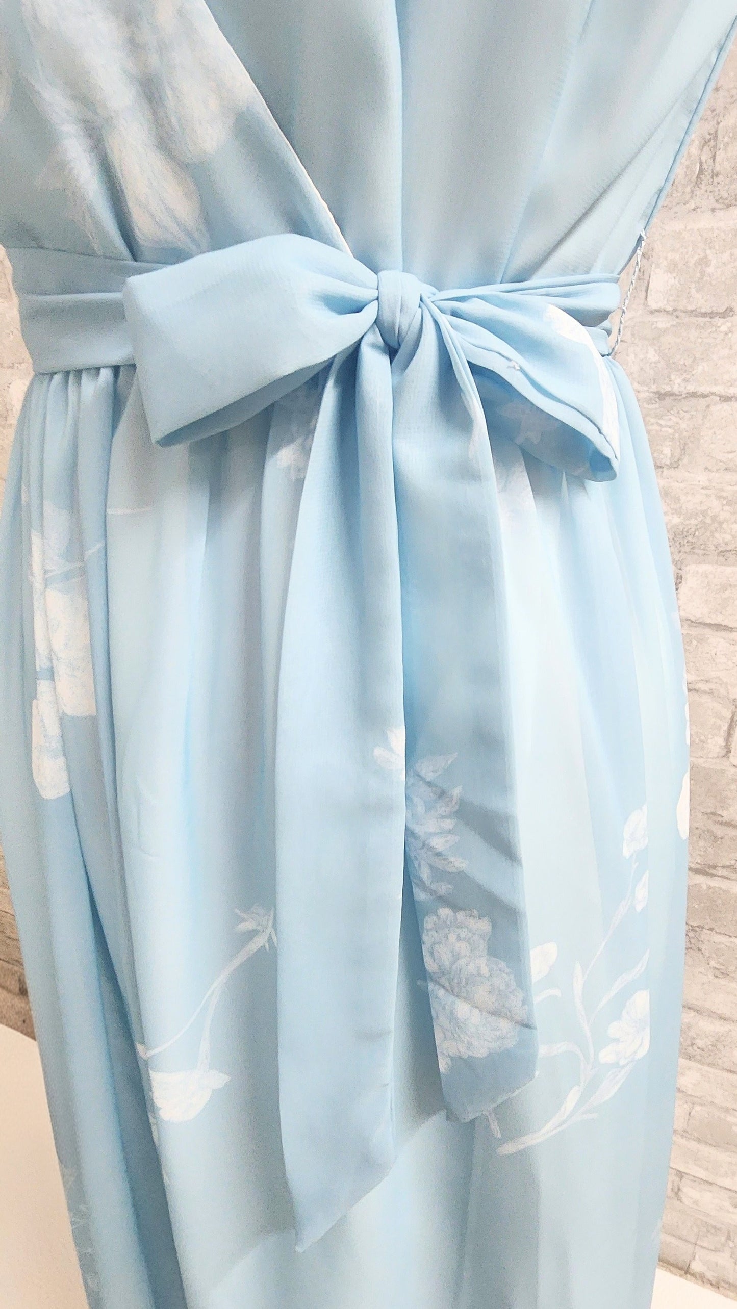 Vintage-Inspired Floral Wrap Dress in Dusty Blue