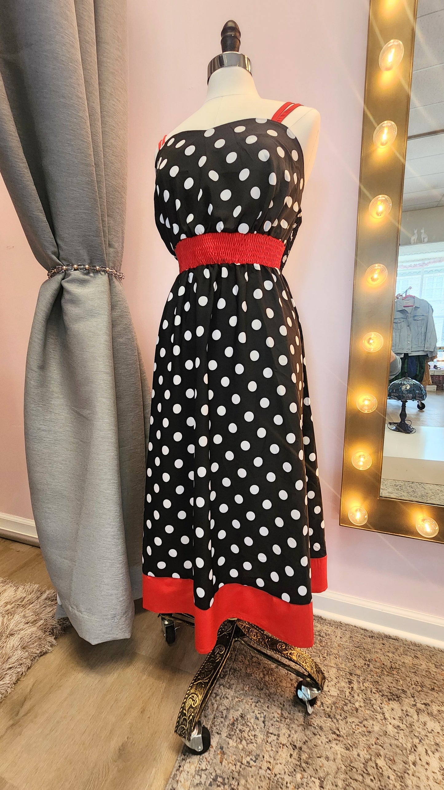 Black and White Polkadot Print Dress